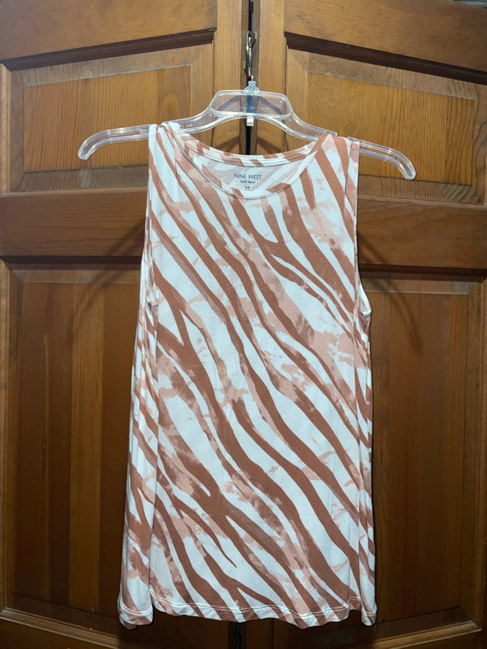 Nine West White and Rust Zebra-Stripe Sleeveless Top NWOT